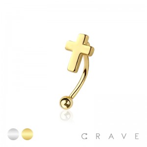 CROSS TOP 316L SURGICAL STEEL CURVED BARBELL/EYEBROW